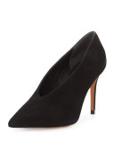Portia Suede Pointed-Toe Pump, Black