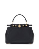 Peekaboo Mini Studded Leather Satchel Bag, Black/Gold