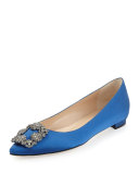 Hangisi Crystal-Buckle Satin Flat, Blue