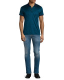 Tonal-Pattern Jacquard Short-Sleeve Polo Shirt, Teal