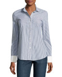 Striped & Solid Button-Down Shirt, Blue Pattern