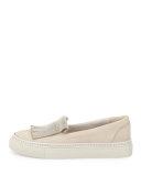 Monili-Fringe Leather Skate Sneaker, Dove