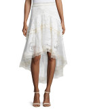Belle Embroidered High-Low Skirt, Pearl White