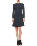 Long-Sleeve Faux-Wrap Dress, Bottle