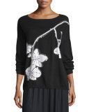 Sequined Orchid Intarsia Sweater, Black/White, Petite   