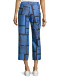 Grid-Plaid Cropped Pants, Cobalt/Cornflower