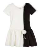 Short-Sleeve Colorblock Fit-and-Flare Dress, Ivory, Size 7-16