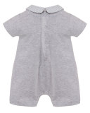 Melange Collared Stretch Jersey Shortall, Gray, Size 3-12 Months