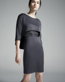 Half-Sleeve Embroidered Dress, Slate