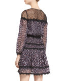 Jamie Contrast-Lace Silk Dress, Pirouette Dot Navy/Black