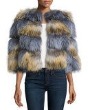 Boxy Two-Tone Fox Fur Jacket, Natural/Gray
