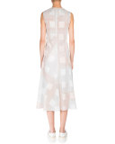 Sleeveless Jewel-Neck Midi Dress W/Slip, Blue