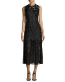 Sleeveless Embroidered Lace Midi Dress