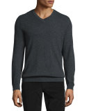 Cashmere V-Neck Sweater, Heather Shadow
