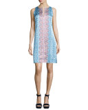 Sleeveless Printed Shift Dress, Blue/Multi