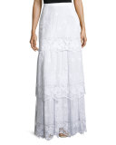 Clarity Tiered Floral Lace Maxi Skirt, Pure White