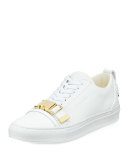 50mm Low-Top Leather Sneaker with Strap, White