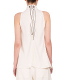 Turtleneck High-Low Swing Blouse, Off White