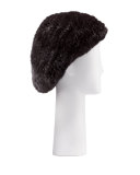 Structured Mink Fur Beret Hat, Brown