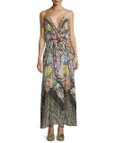 Embellished Faux-Wrap Maxi Dress, Black/Multi