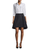 Pleated-Front Lace-Trim Skirt, Black