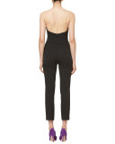 Floral-Appliqué Strapless Jumpsuit, Black