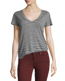 Lynnea Striped Linen V-Neck Tee, Phantom/White