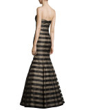 Strapless Fil Coupe Mermaid Gown, Black/Nude