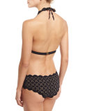 Spring Scalloped Lace Halter Swim Top, Black