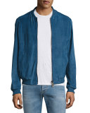 Classic Suede Bomber Jacket, Light Blue