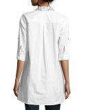 Camron Embellished-Collar Tunic Shirtdress, White