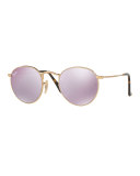 Mirrored Round Flash Sunglasses, Gold/Purple