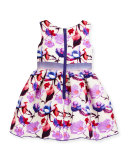 Sleeveless Floral Burnout Scuba Dress, Purple/White, Size 2-6