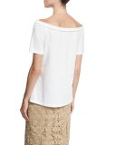 Off-the-Shoulder V-Neck Tee, White