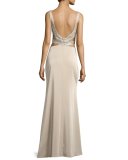 Sleeveless Beaded Cutout Gown, Nude