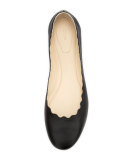 Scalloped Calfskin Ballerina Flat, Black