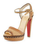 Trepi Leather 140mm Red Sole Sandal, Cognac