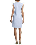 Sleeveless Jewel-Neck Linen Sheath Dress, Oxford Blue