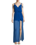 The Goddess Sheer-Hem Silk Maxi Dress, Royal