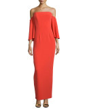 Off-Shoulder Flutter-Sleeve Column Gown, Flame