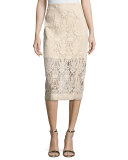 Floral Tulle Midi Skirt, Nude