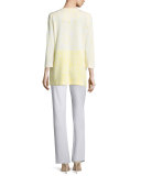 3/4-Sleeve Long Ombre Printed Jacket, Daisy/White 