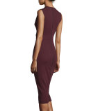 Sleeveless Twist-Front Sheath Dress, Bordeaux