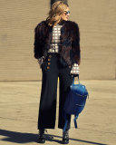 Patterned Fox Fur Coat, Midnight/Multicolor