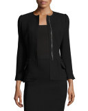 Flap-Pocket 3/4-Sleeve Jacket, Black