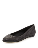 Intrecciato Leather Ballerina Flat, Nero