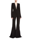 Piped Flare-Leg Trousers, Black