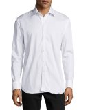 Striped Button-Front Shirt w/Lace Trim, Light Blue