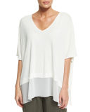 3/4-Sleeve Silk Jersey Easy Top