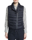 Notch-Collar Zip-Front Monili Puffer Vest, Navy